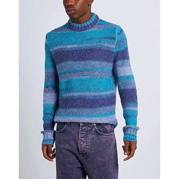 8 by Yoox Jacquard Striped Melange Marled Knit Sweater Blue Purple Italy Small - Picture 7 of 9